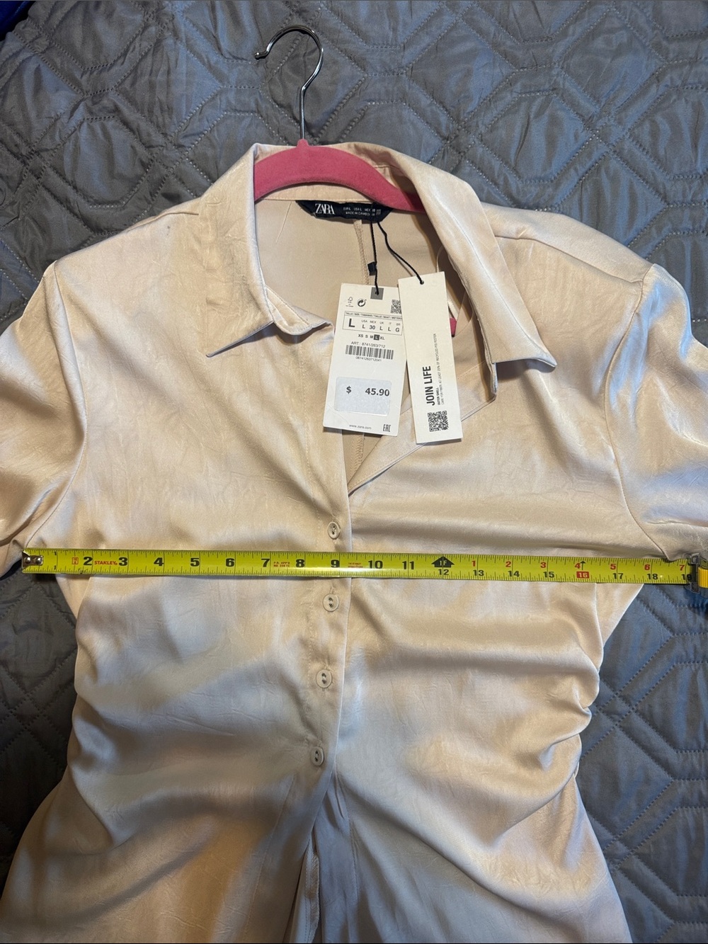 Zara Cream Satin Button-Down Blouse - Picture 6 of 8